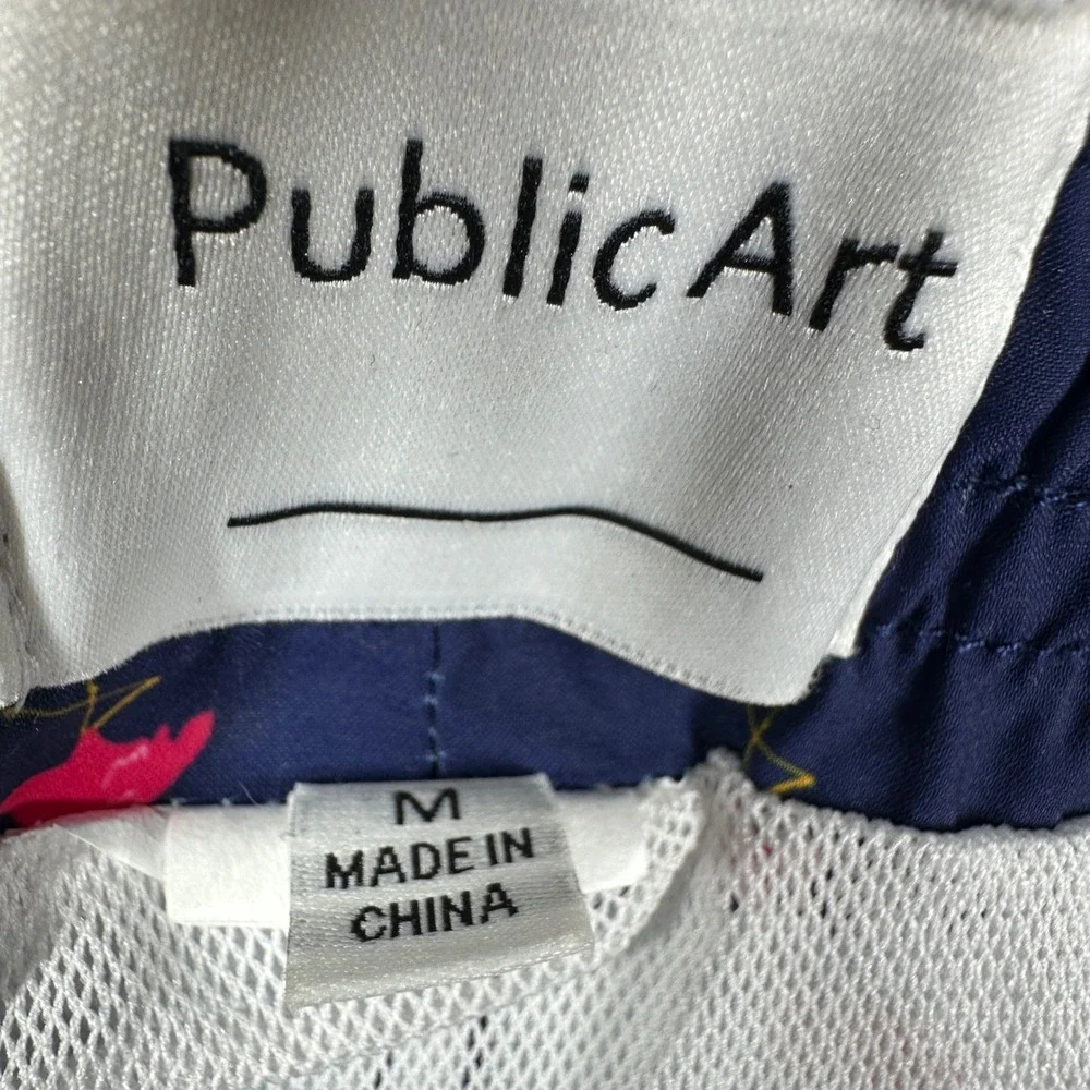 New Public Art Swim Trunks Sz Medium Navy Blue Pink Flamingo Liner Board Shorts‎